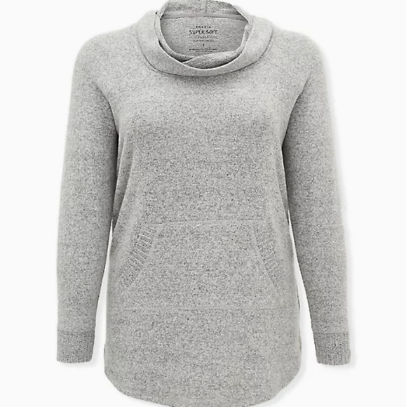 Torrid Women's Super Soft Plush Cowl Neck Raglan Tunic Sweatshirt Women’s 2 Gray - Picture 3 of 10